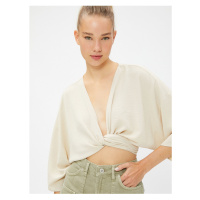 Koton Crop Kimono with Wide Sleeves with Tie Front Detail