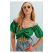 Trend Alaçatı Stili Women's Green Madonna Collar Elastic Waist And Sleeves Elasticated Crop Tops