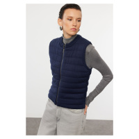 Trendyol Navy Blue Zippered Crew Neck Puffer Knit Vest