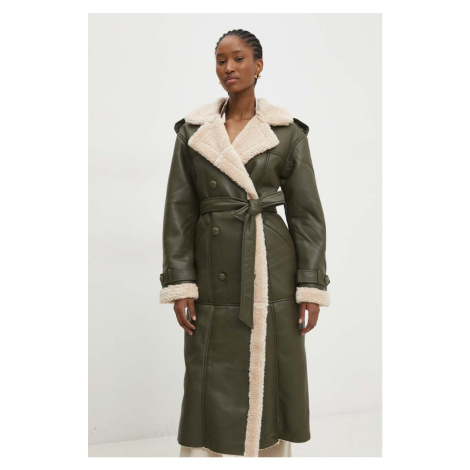 Kabát Answear Lab dámský, zelená barva, přechodný, dvouřadový