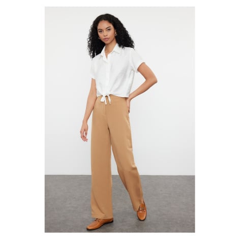 Trendyol Brown Linen Look Straight Cut Woven Trousers