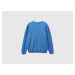 Benetton, Marl Blue Crew Neck Sweater In Pure Merino Wool