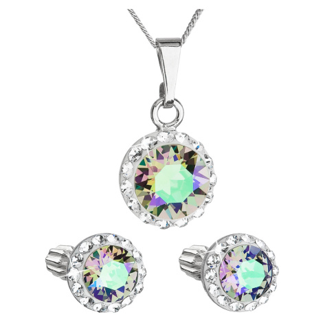 Evolution Group Sada šperků s krystaly Swarovski náušnice,řetízek a přívěsek zelené fialové kula