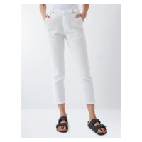 Bílé dámské zkrácené kalhoty s příměsí lnu Salsa Jeans Chino