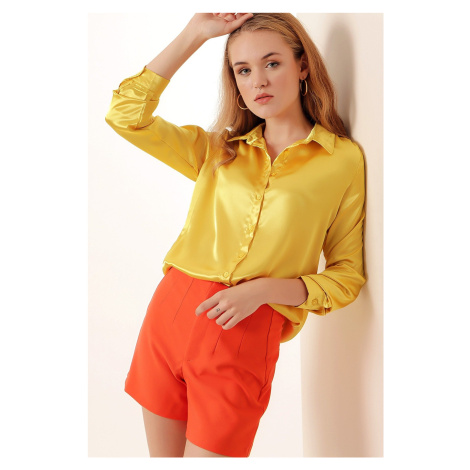 Bigdart 3964 Lightly Flowy Satin Shirt - Yellow