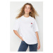 Trendyol White 100% Cotton Embroidered Oversize/Wide Fit Crew Neck Knitted T-Shirt