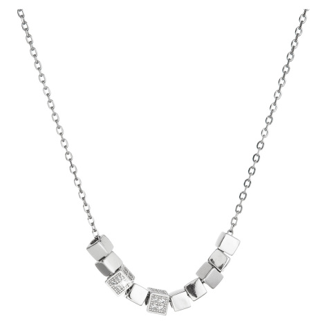 Evolution Group Stříbrný náhrdelník kostičky na řetízku se zirkony 12071.1