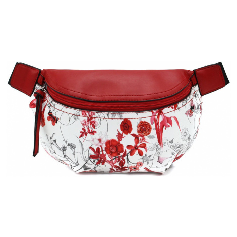 Červenobílá dámská kabelka ledvinka s motivem květin Jehane New Berry