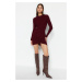 Trendyol Burgundy Mini Knitwear Gathered Detail Dress