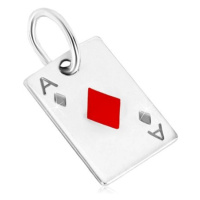 Přívěsek ze stříbra 925 - motiv hrací karty, kárové eso s červenou glazurou
