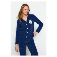 Trendyol Navy Blue Polka Dot Animal Printed Polar Fleece Knitted Pajama Set