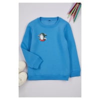 Trendyol Blue Printed Cotton Knitted Sweatshirt