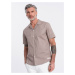 Men's short sleeve shirt with Cuban collar - dark beige V3 OM-SHSS-0168