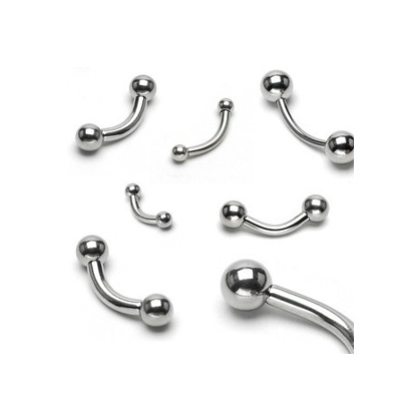 Ocelový piercing do obočí, mírně zaoblený, dvě kuličky, různé velikosti - Rozměr: 1,6 mm x 8 mm  Šperky eshop