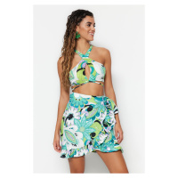 Trendyol Floral Patterned Mini Weave Tie Skirt