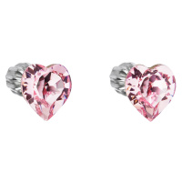 Evolution Group Stříbrné náušnice pecka s krystaly Swarovski růžové srdce 31139.3
