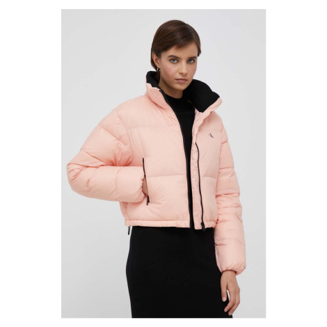 Péřová bunda Calvin Klein Jeans dámská, oranžová barva, zimní