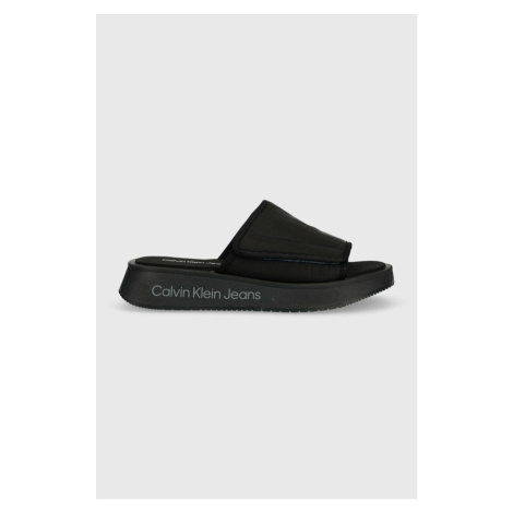 Pantofle Calvin Klein Jeans PREFRESATO SANDAL SOFTNY dámské, černá barva, na platformě, YW0YW009