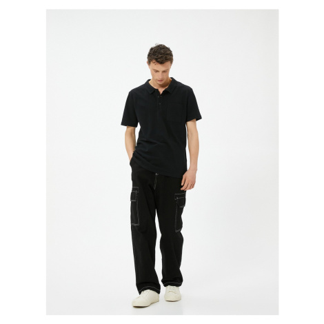 Koton Polo Neck T-Shirt Slim Fit Pocket Detailed Buttoned