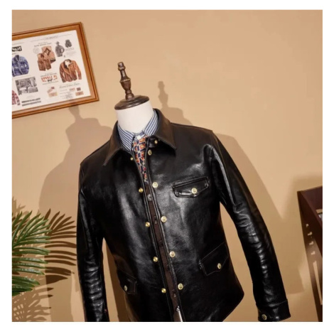 Silná kožená bunda z koňské kůže v retro stylu