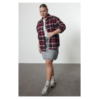 Trendyol Curve Burgundy Plaid Oversize Woven Shirt