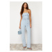 Trendyol Light Blue Belt Strapless Denim Jumpsuit