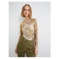 Koton Metallic Shiny Tulle T-Shirt Long Sleeve High Collar