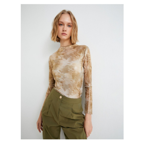 Koton Metallic Shiny Tulle T-Shirt Long Sleeve High Collar