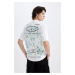 DEFACTO Comfort Regular Fit Relaxed Pattern Crew Neck Back Printed Short Sleeve T-Shirt