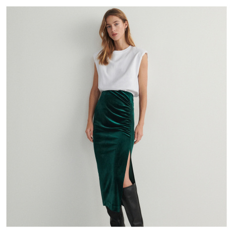 Reserved - Midi sukně s řasením - Zelená