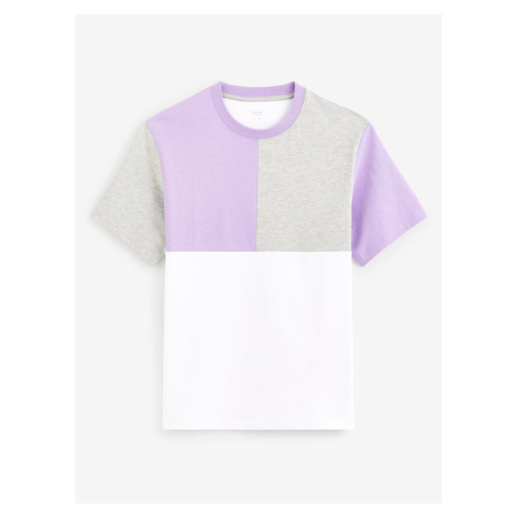 Fialovo-bílé pánské bavlnění tričko Celio Dequoi