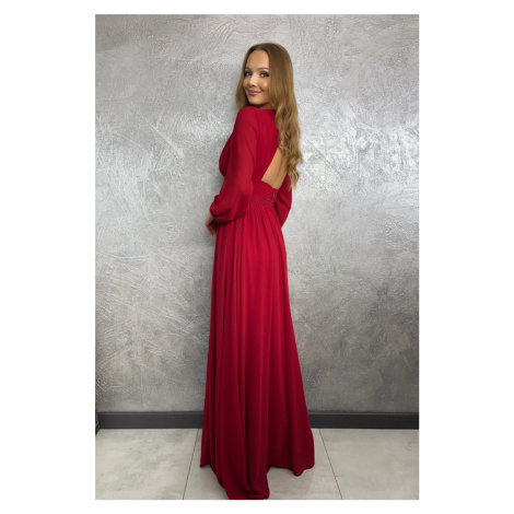 Červené šaty s hlubokým výstřihem Gloria Paris Style