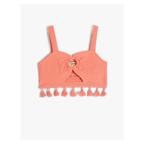 Koton Crop Top Tasseled Window Detailed Sweetheart Collar With Straps.