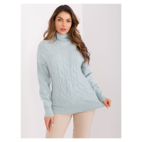 Lehký mátový pletený svetr s rolákem