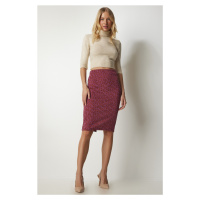 Happiness İstanbul Women's Plum Patterned Knitwear Pencil Skirt
