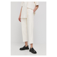 Kožené kalhoty Herskind dámské, bílá barva, jednoduché, high waist