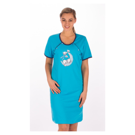 Dámská noční košile mateřská Vienetta Secret Štěně na měsíci | lososová