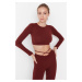 Trendyol Brown Seamless/Seamless Crop Corduroy Sport Blouse