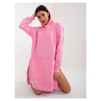 Růžové basic oversize mikinové šaty s kapsičkou