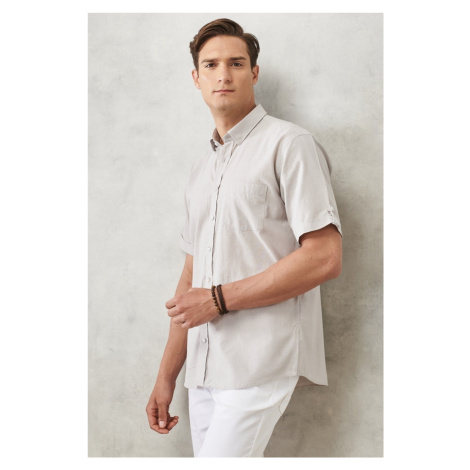 AC&Co / Altınyıldız Classics Men's Gray Comfort Fit Slim Fit Buttoned Collar Linen Look 100% Cot