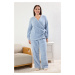 Trendyol Curve Light Blue Double Breasted Wellsoft/Plush Knitted Pajama Set