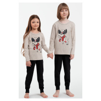 Dětské pyžamo Italian Fashion Zermat - dlouhé bavlněné Béžovo-černá