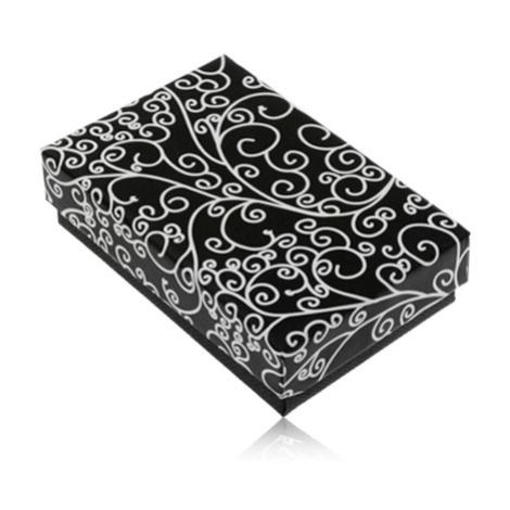 Dárková krabička na set nebo náhrdelník - černá s bílým potiskem s ornamenty Šperky eshop