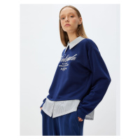 Koton Shirt Collar Sweatshirt Oversize College Printed Raised