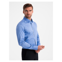 Ombre Classic men's SLIM FIT satin fabric shirt - blue