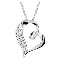 Stříbrný náhrdelník 925, nepravidelná kontura srdce se smyčkou a zirkonky