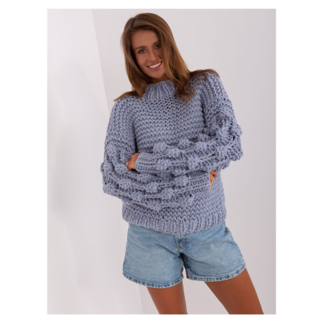 Šedomodrý oversize svetr s nabíranými rukávy
