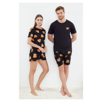 Trendyol Black 100% Cotton Teddy Bear Patterned T-shirt-Shorts Knitted Pajama Set