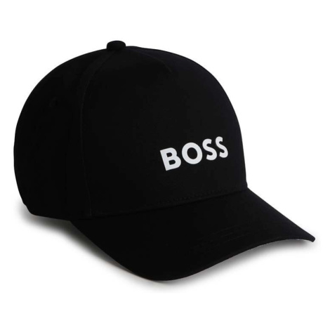 Dětská bavlněná kšiltovka BOSS černá barva, s potiskem Hugo Boss