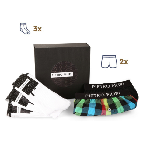 Pánská dárková sada 2PACK trenky a 3PACK bílé sportovní ponožky Pietro Filipi (3PG0V1)